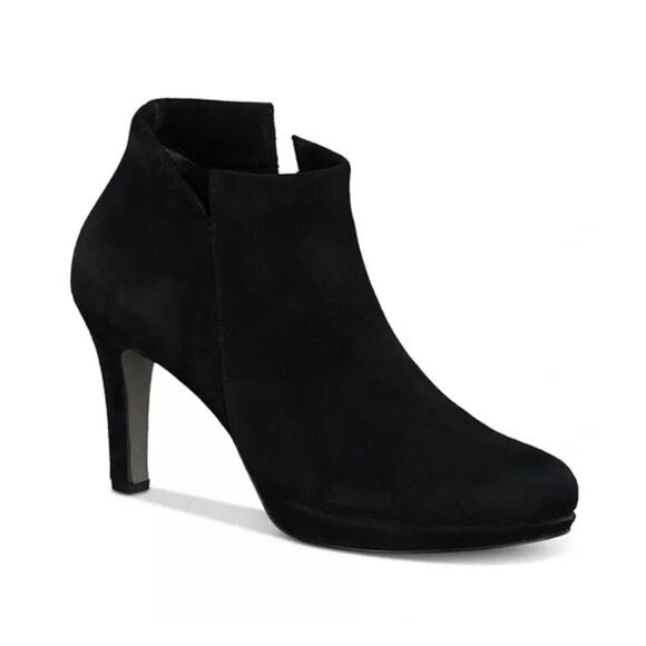 Paul Green Suave Black Suede Notched High Heel Boots US Size 10